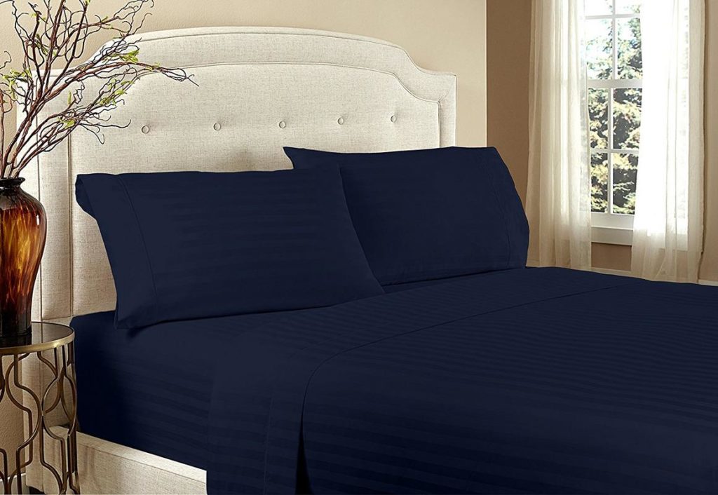 Home Design 1800 Series Luxurious Hotel Stripe Sheet Sets - Queen, Navy image