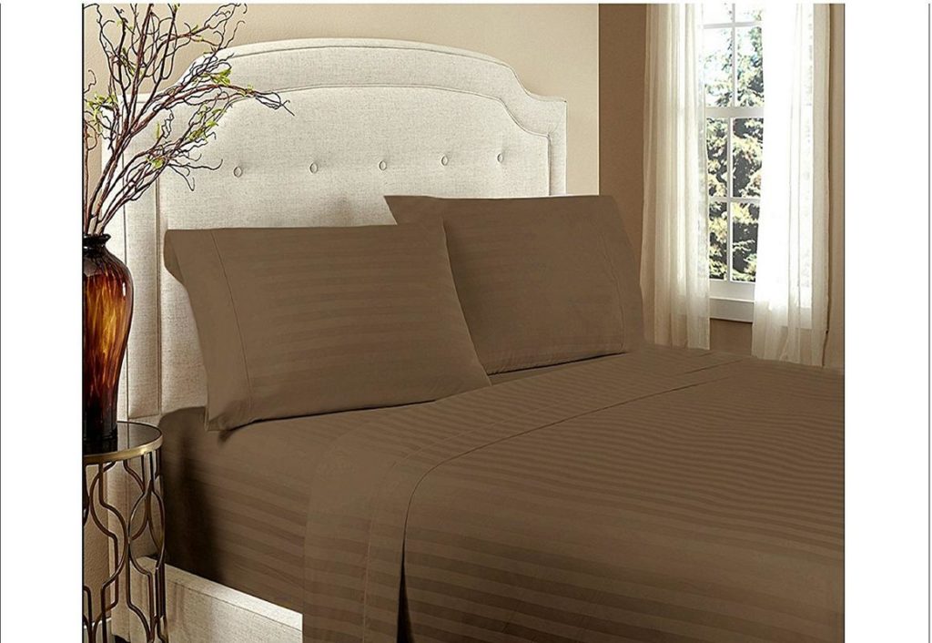Home Design 1800 Series Luxurious Hotel Stripe Sheet Sets - King, Brown image
