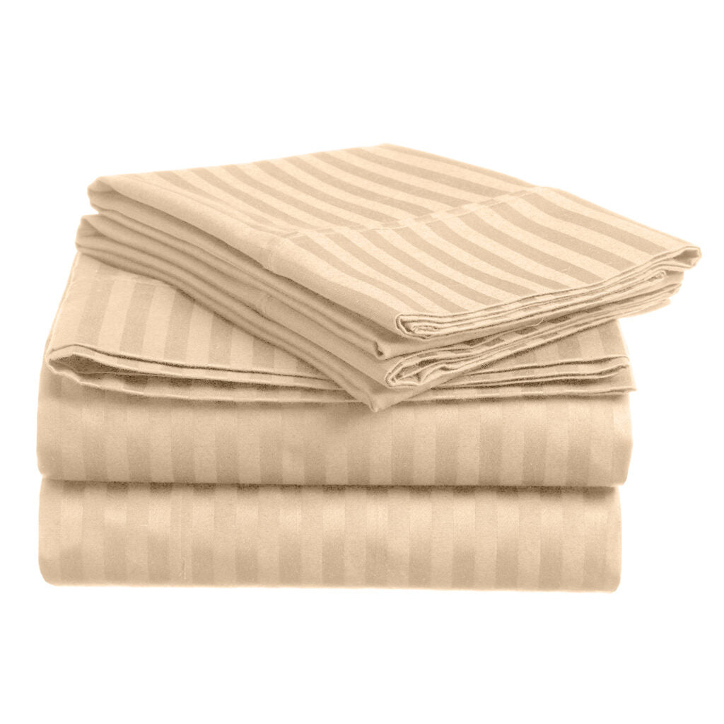 Home Design 1800 Series Luxurious Hotel Stripe Sheet Sets - California King, Ivory image