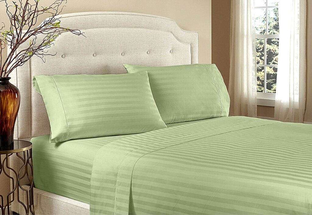 Home Design 1800 Series Luxurious Hotel Stripe Sheet Sets - Full, Sage image