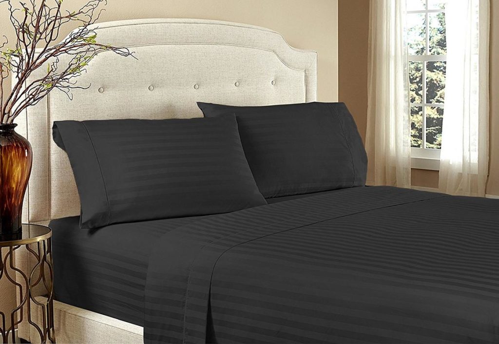 Home Design 1800 Series Luxurious Hotel Stripe Sheet Sets - King, Black image
