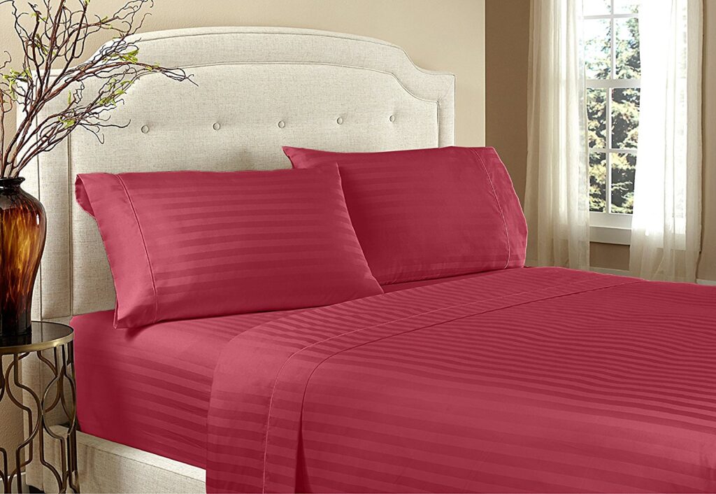 Home Design 1800 Series Luxurious Hotel Stripe Sheet Sets - California King, Burgundy image
