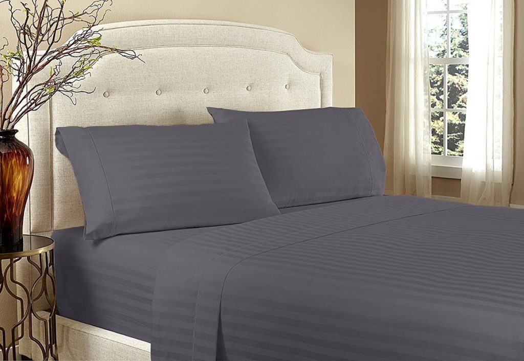 Home Design 1800 Series Luxurious Hotel Stripe Sheet Sets - Queen, Grey image