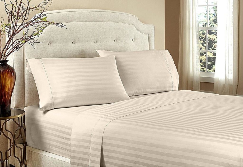 Home Design 1800 Series Luxurious Hotel Stripe Sheet Sets - King, Taupe image