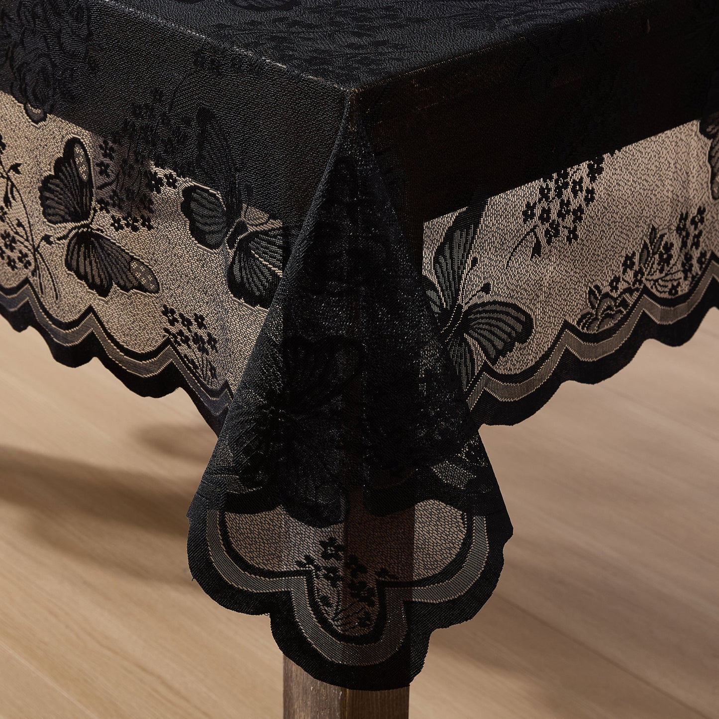 Butterfly Floral Lace Fabric Scalloped Tablecloth
