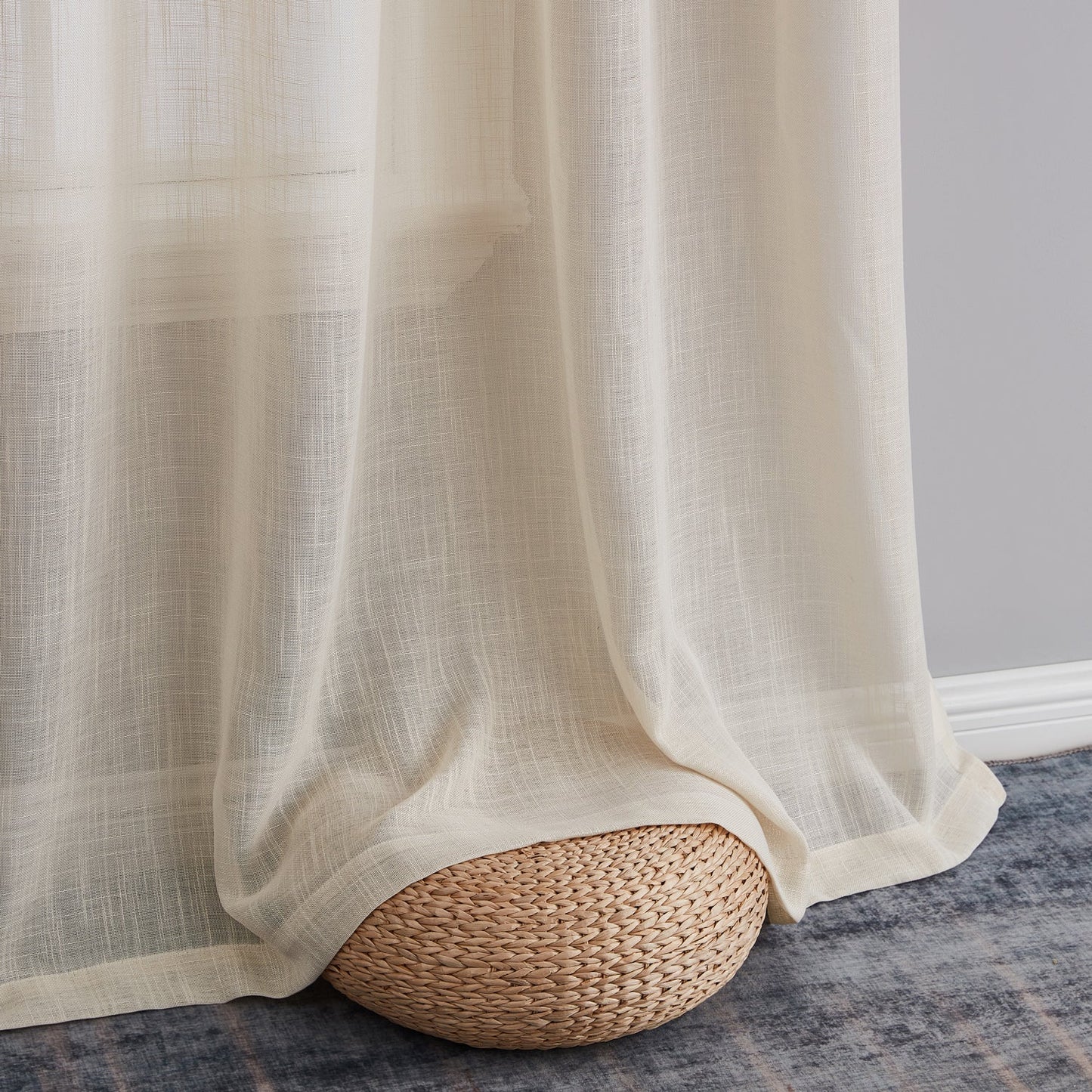 Privacy Faux Linen Textured Semi Sheer Curtain Panels