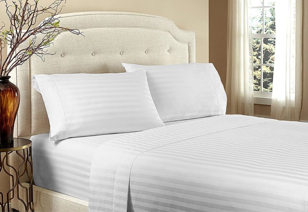 Home Design 1800 Series Luxurious Hotel Stripe Sheet Sets - Queen, White image