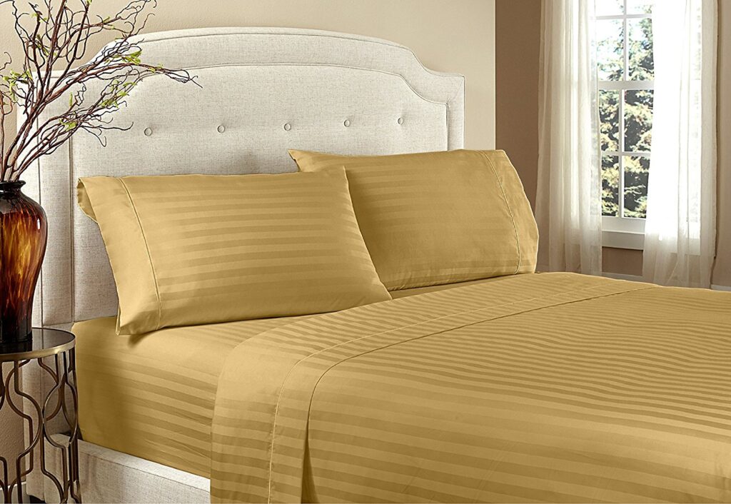 Home Design 1800 Series Luxurious Hotel Stripe Sheet Sets - Full, Gold image