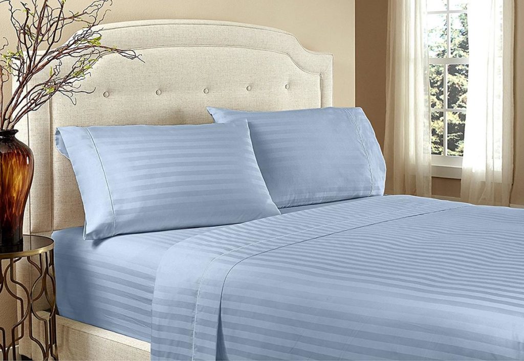 Home Design 1800 Series Luxurious Hotel Stripe Sheet Sets - King, Blue image