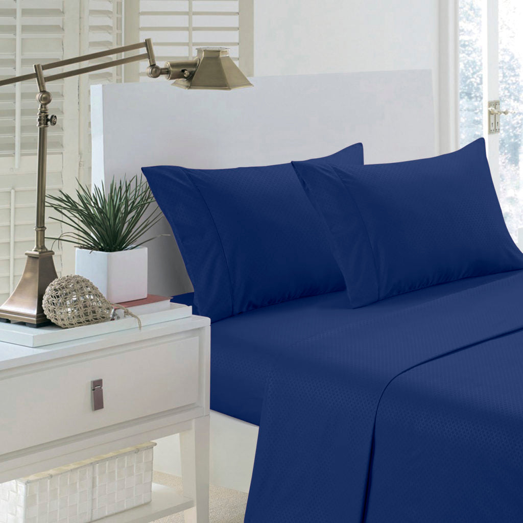 Home Sweet Home 1800 Series Martha Embossed Deep Pocket Sheet Set - Twin, Navy image