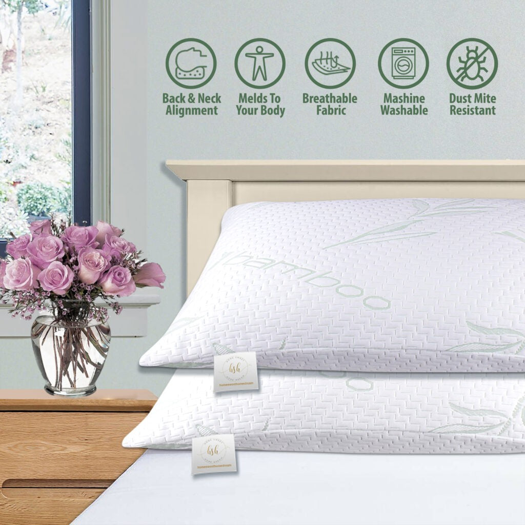 2 Pack Bamboo Shredded Memory-Foam Hypoallergenic Medium Comfort Pillows image 2