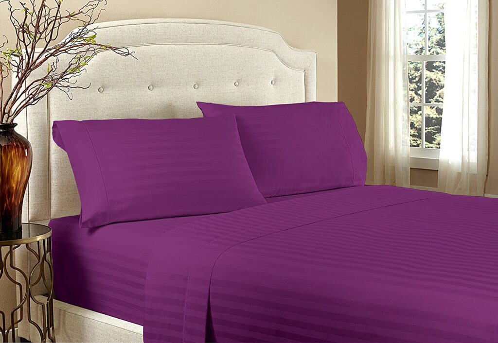 Home Design 1800 Series Luxurious Hotel Stripe Sheet Sets - California King, Purple image