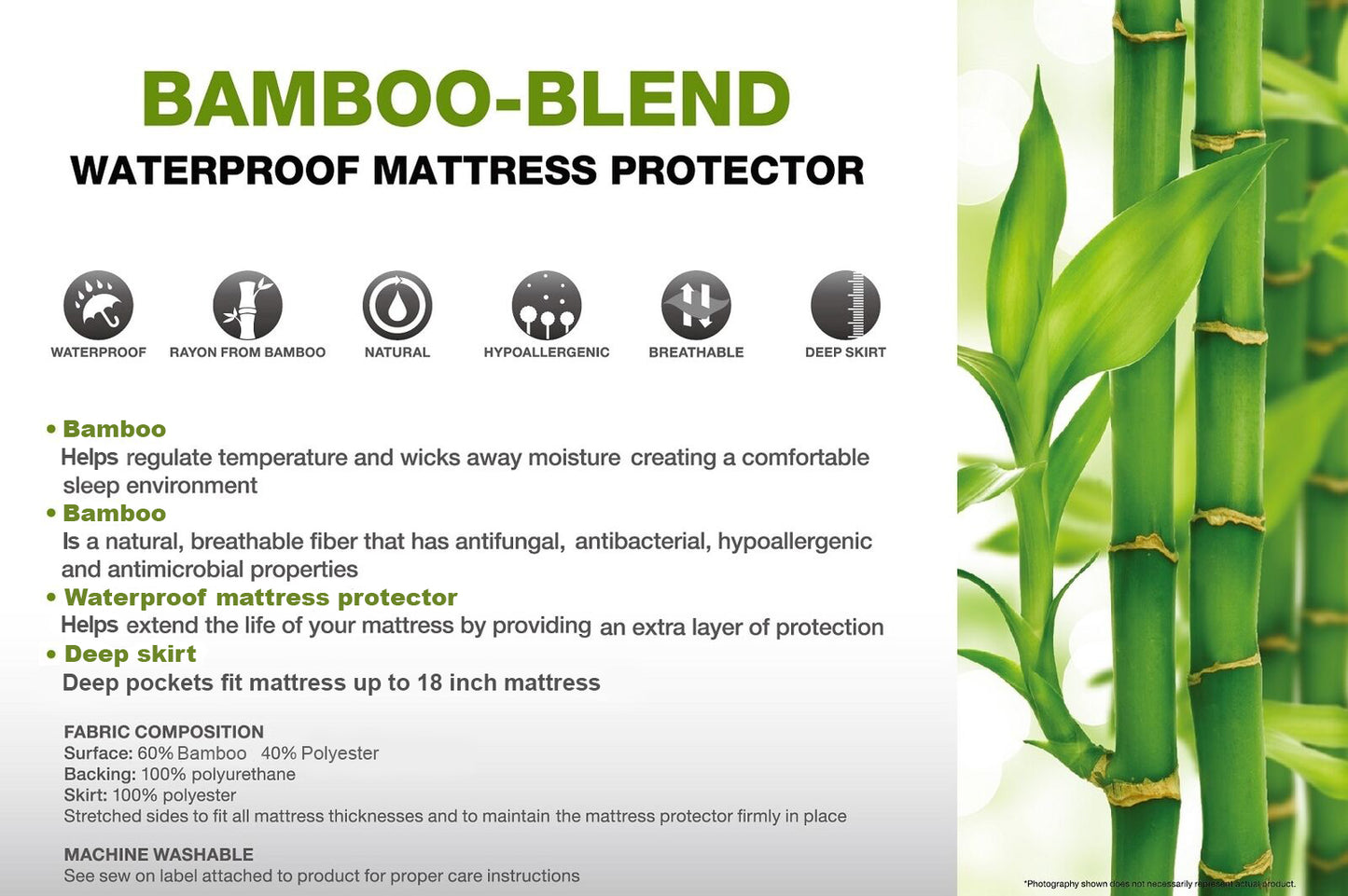 Hypoallergenic Waterproof Bamboo Deep Fitted Mattress Pads image 4