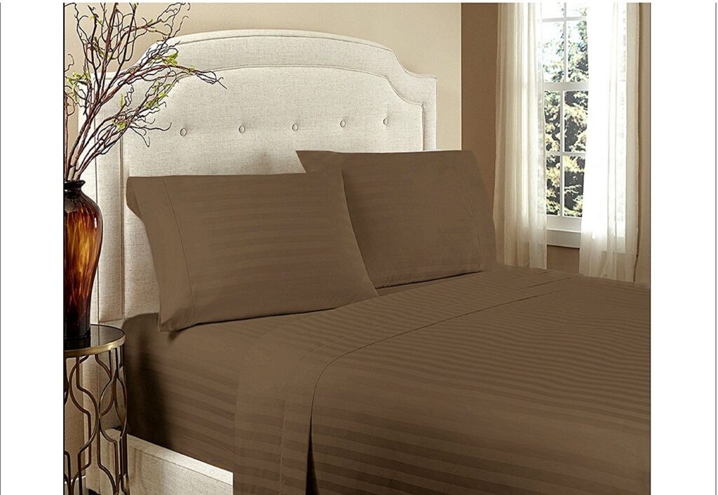Home Design 1800 Series Luxurious Hotel Stripe Sheet Sets - California King, Brown image