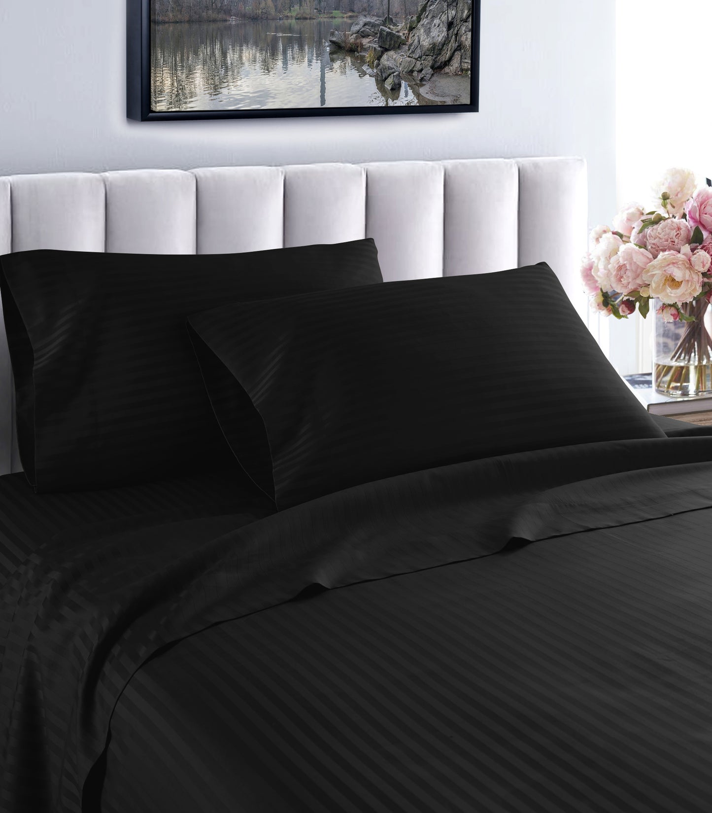 1000 Thread Count Fresh Home Collection 100% Egyptian Cotton Deep Pocket Dobby Striped Sheet Set