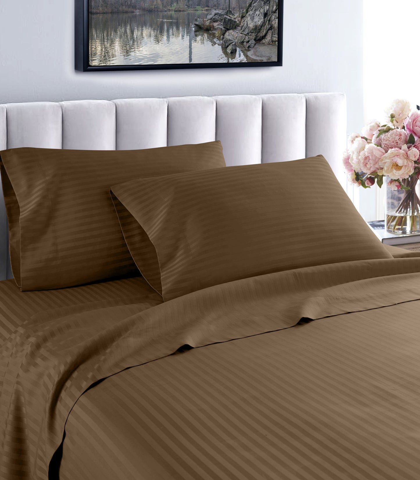 1000 Thread Count Fresh Home Collection 100% Egyptian Cotton Deep Pocket Dobby Striped Sheet Set