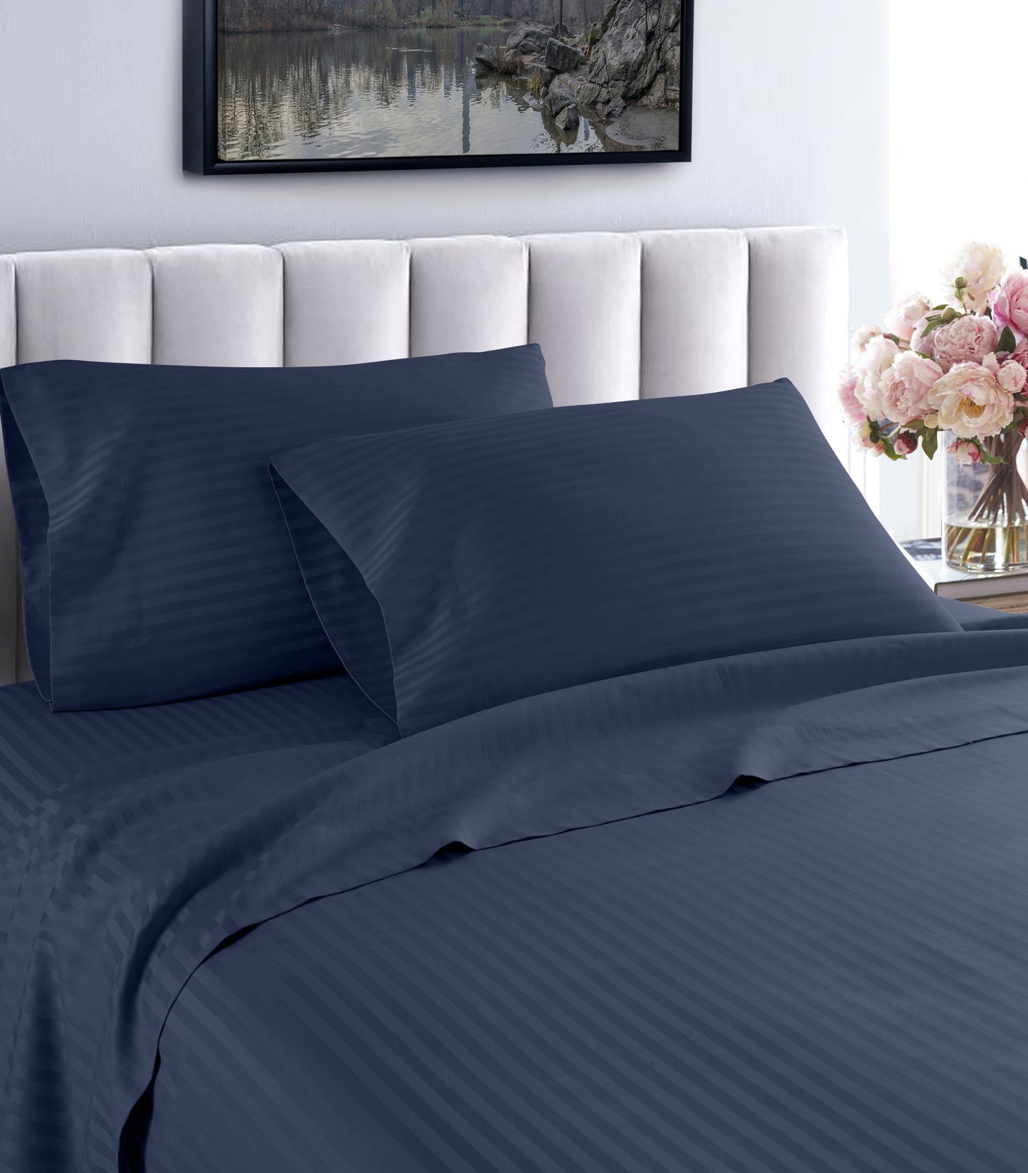 1000 Thread Count Fresh Home Collection 100% Egyptian Cotton Deep Pocket Dobby Striped Sheet Set