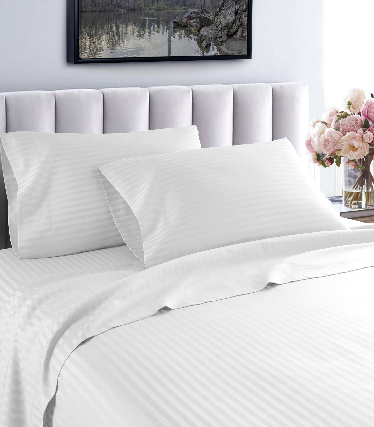 1000 Thread Count Fresh Home Collection 100% Egyptian Cotton Deep Pocket Dobby Striped Sheet Set