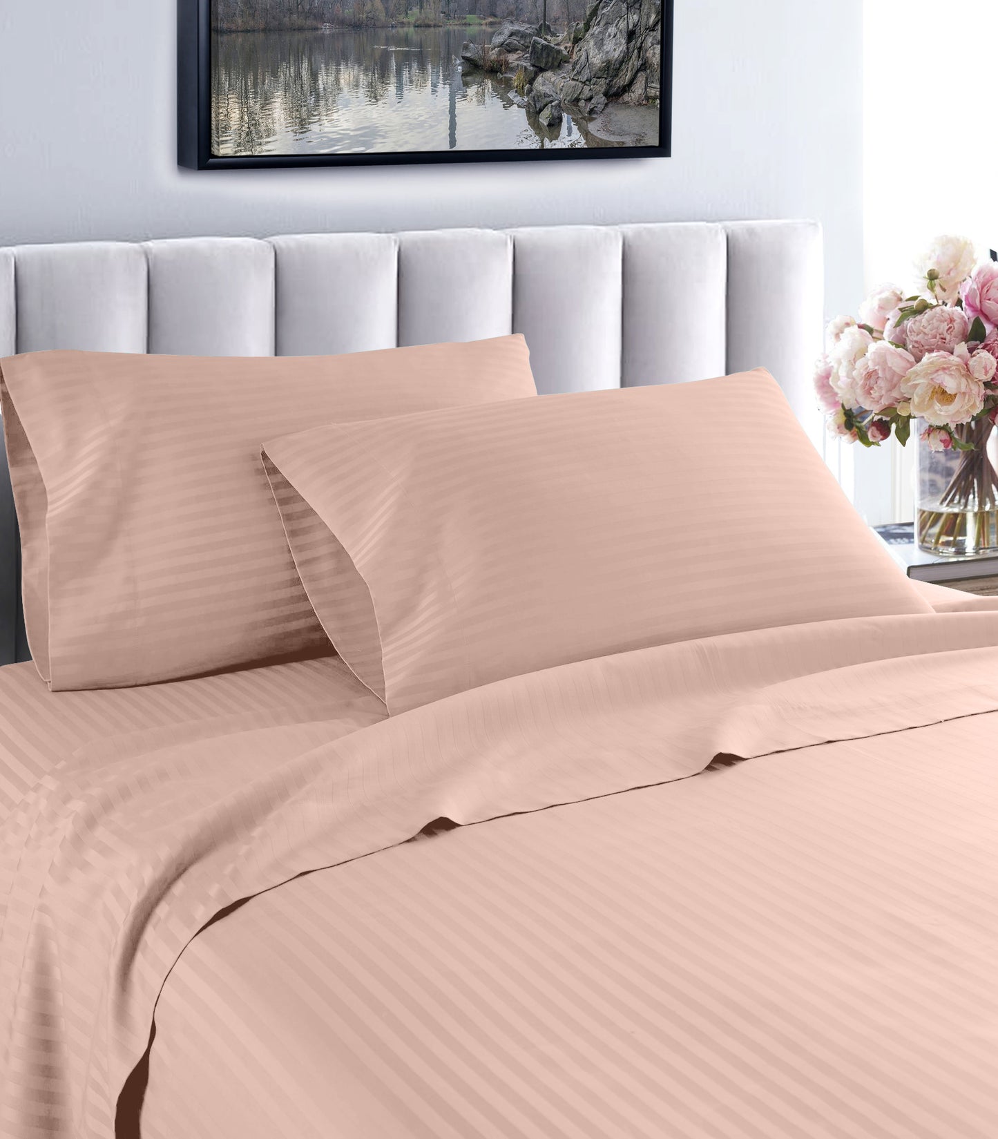 1000 thread count Egyptian cotton striped sheet set cameo rose