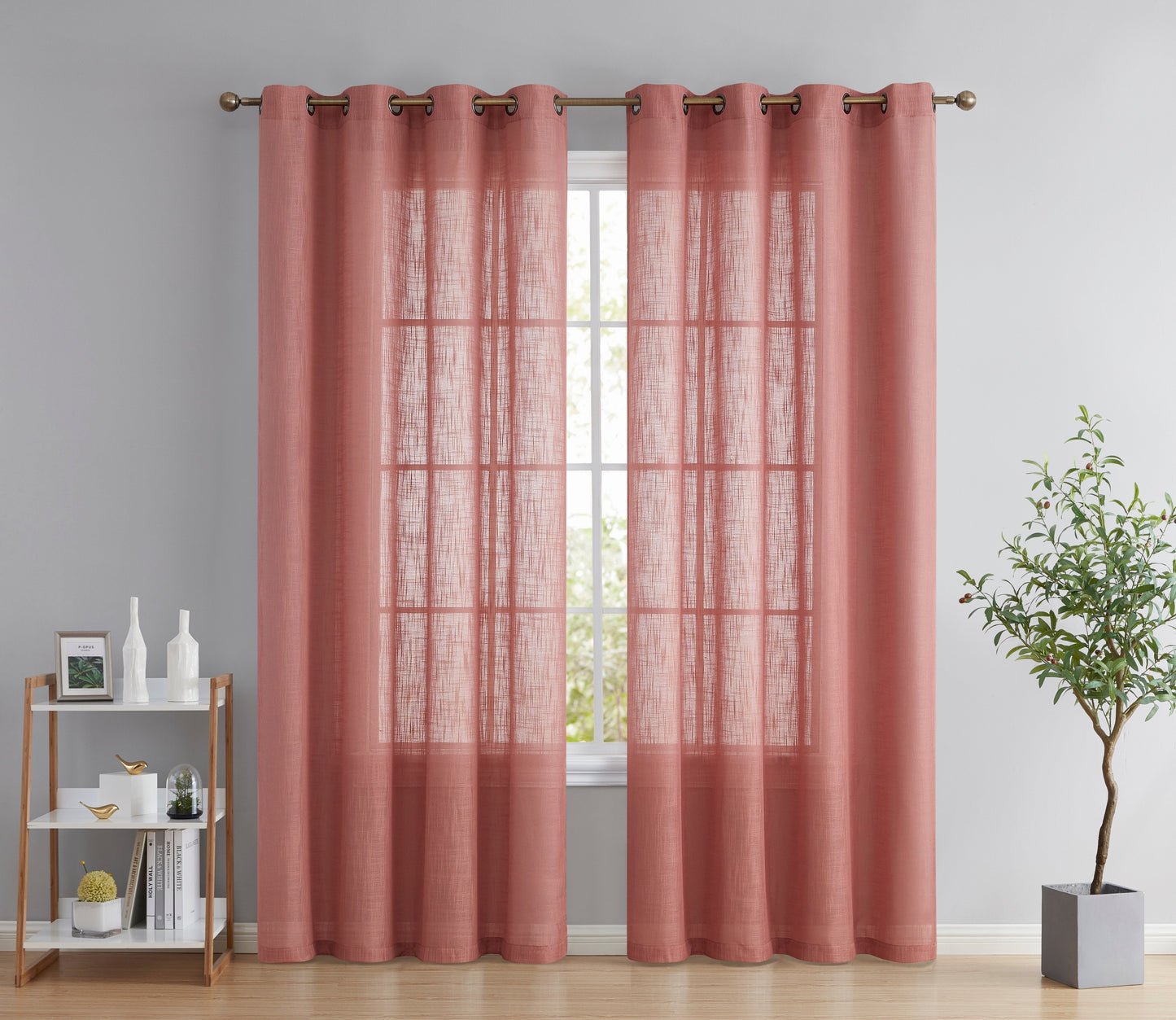 Privacy Faux Linen Textured Semi Sheer Curtain Panels
