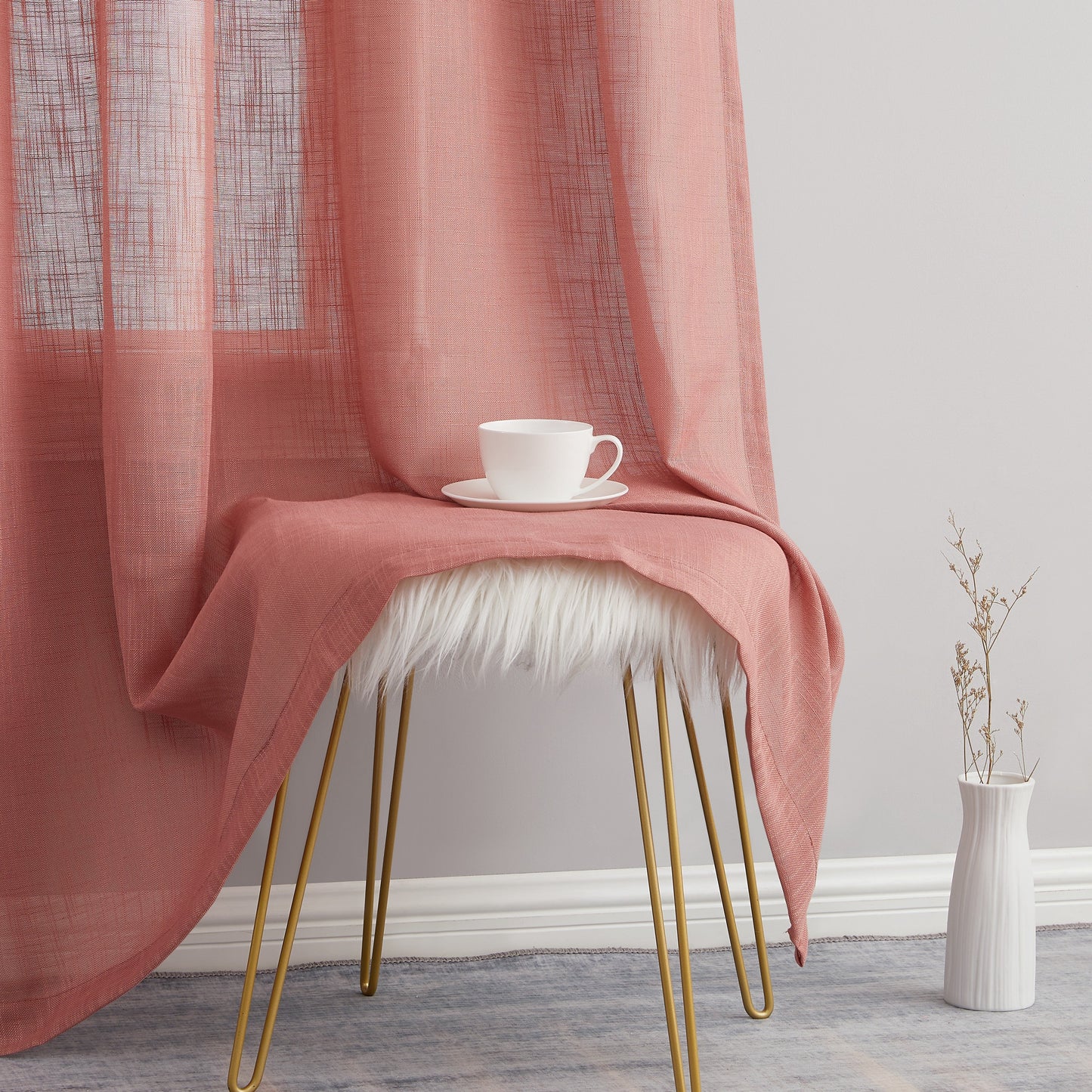 Privacy Faux Linen Textured Semi Sheer Curtain Panels