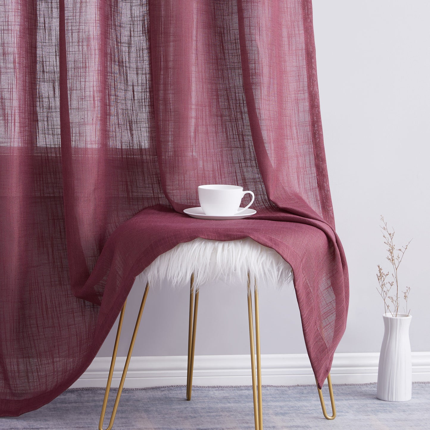 Privacy Faux Linen Textured Semi Sheer Curtain Panels