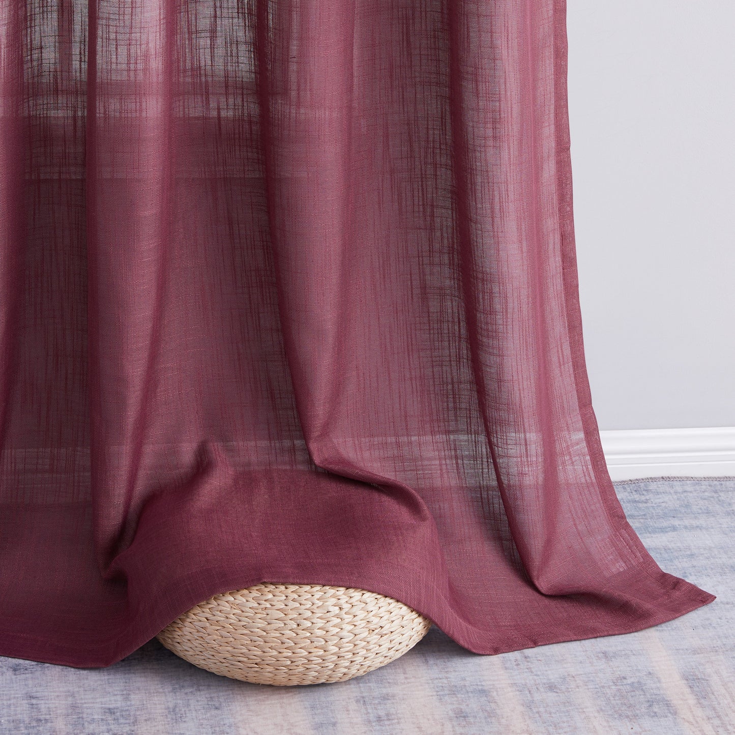 Privacy Faux Linen Textured Semi Sheer Curtain Panels