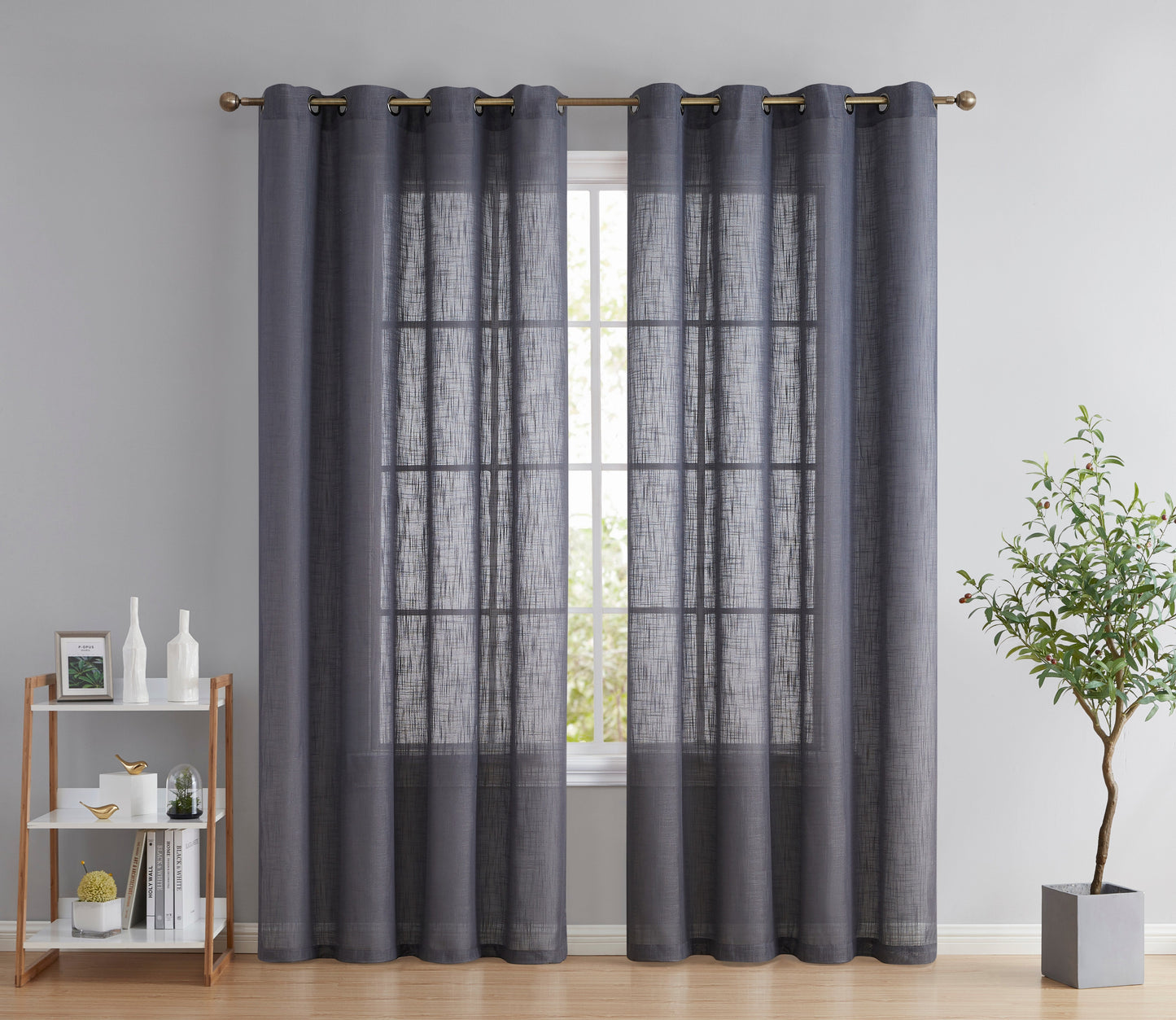 Privacy Faux Linen Textured Semi Sheer Curtain Panels