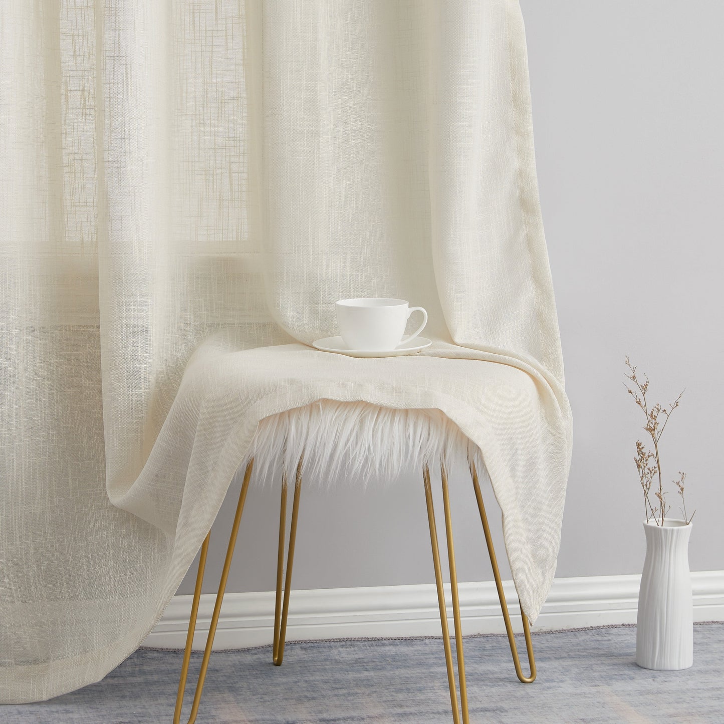 Privacy Faux Linen Textured Semi Sheer Curtain Panels