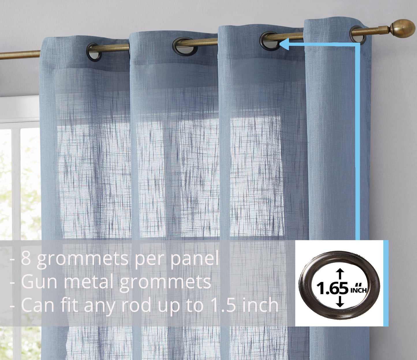 Privacy Faux Linen Textured Semi Sheer Curtain Panels