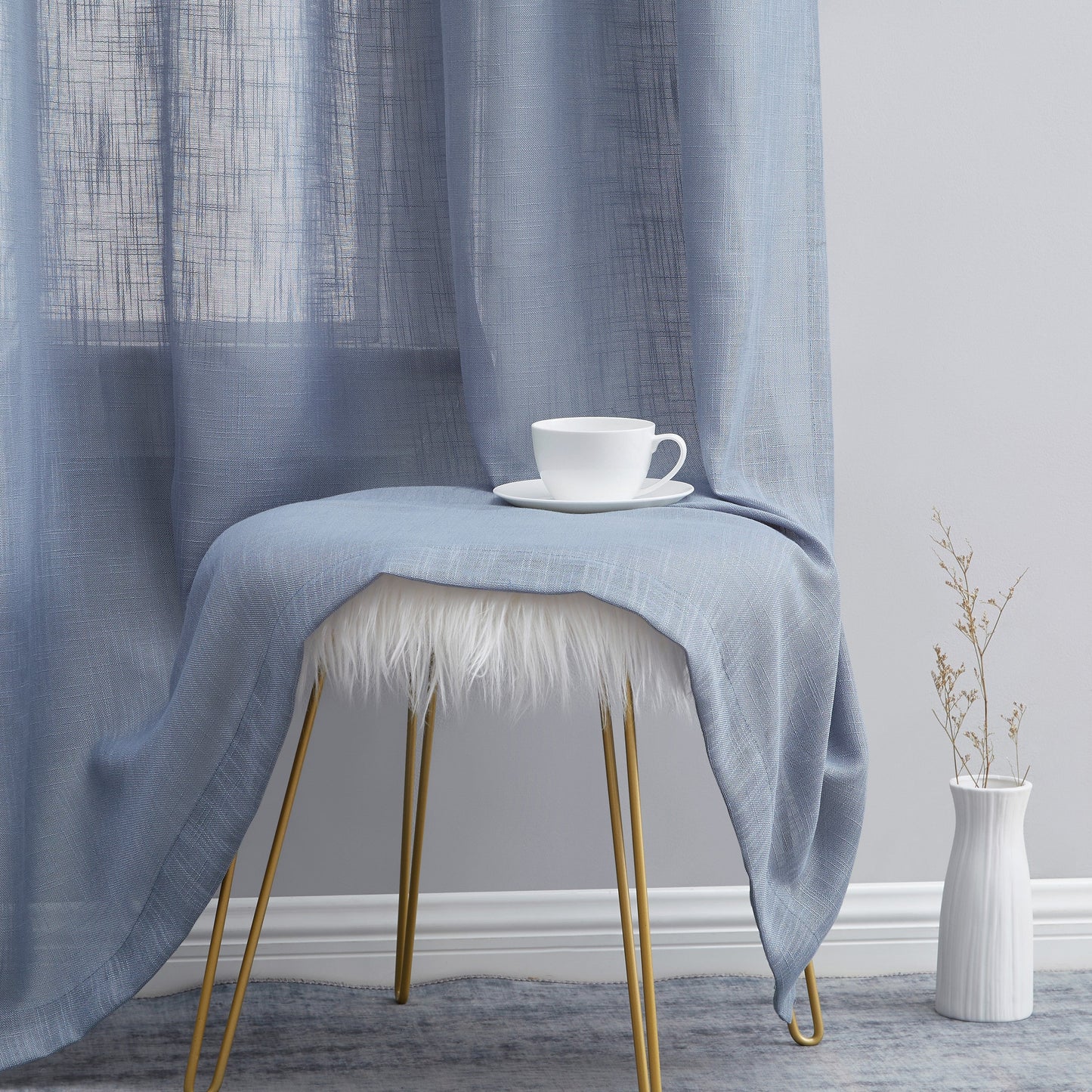 Privacy Faux Linen Textured Semi Sheer Curtain Panels