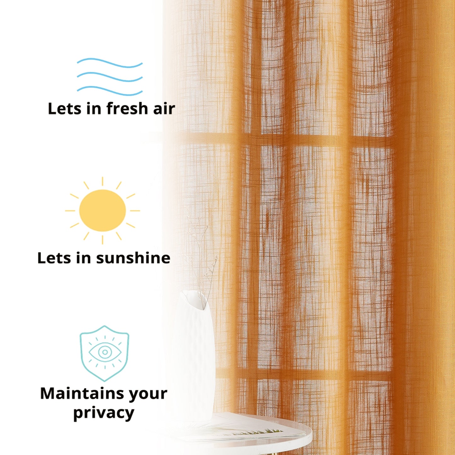 Privacy Faux Linen Textured Semi Sheer Curtain Panels