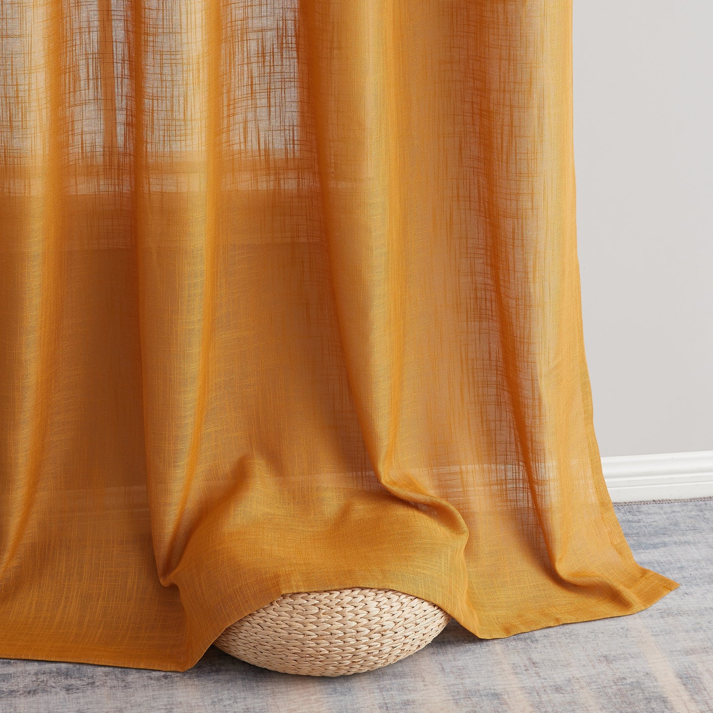 Privacy Faux Linen Textured Semi Sheer Curtain Panels