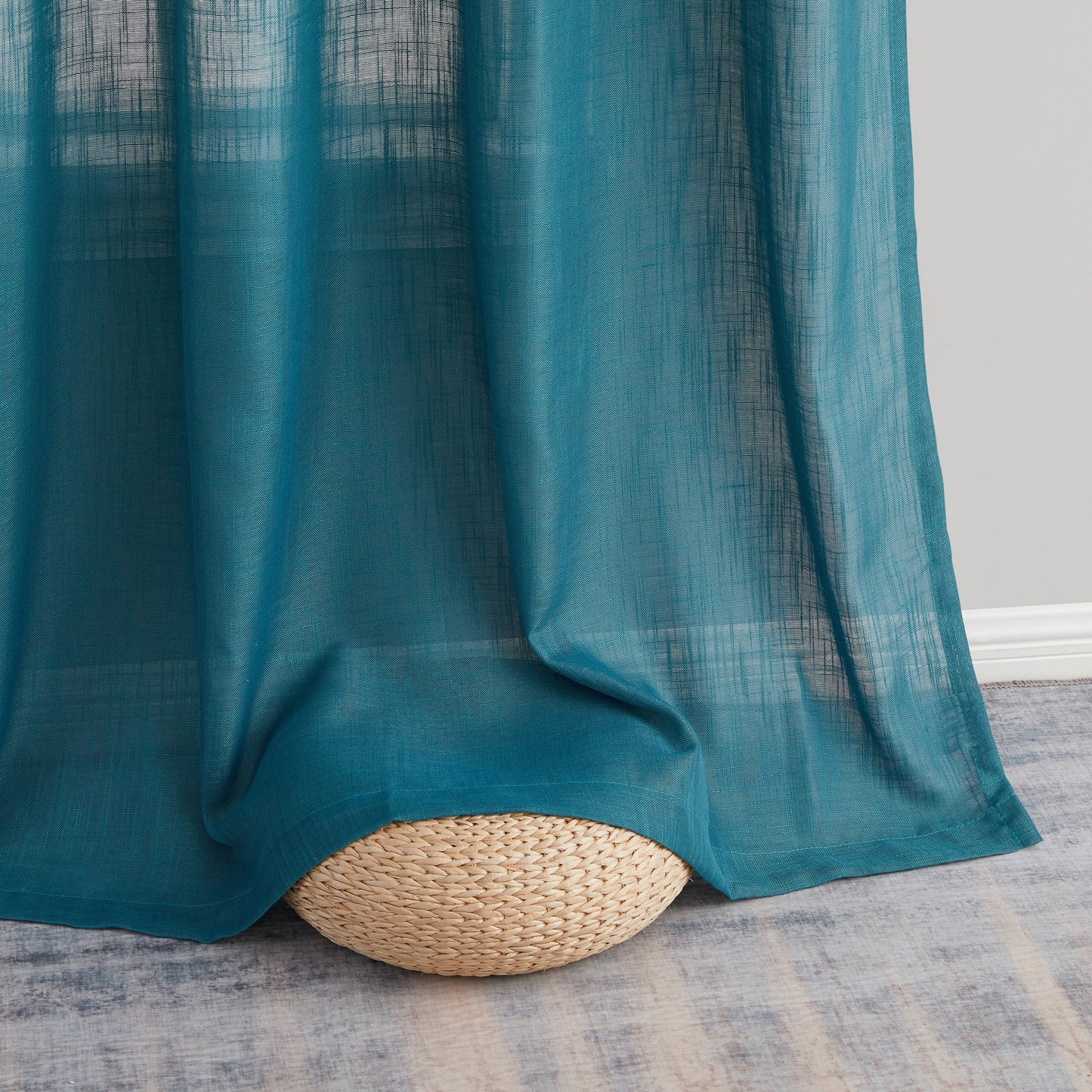 Privacy Faux Linen Textured Semi Sheer Curtain Panels