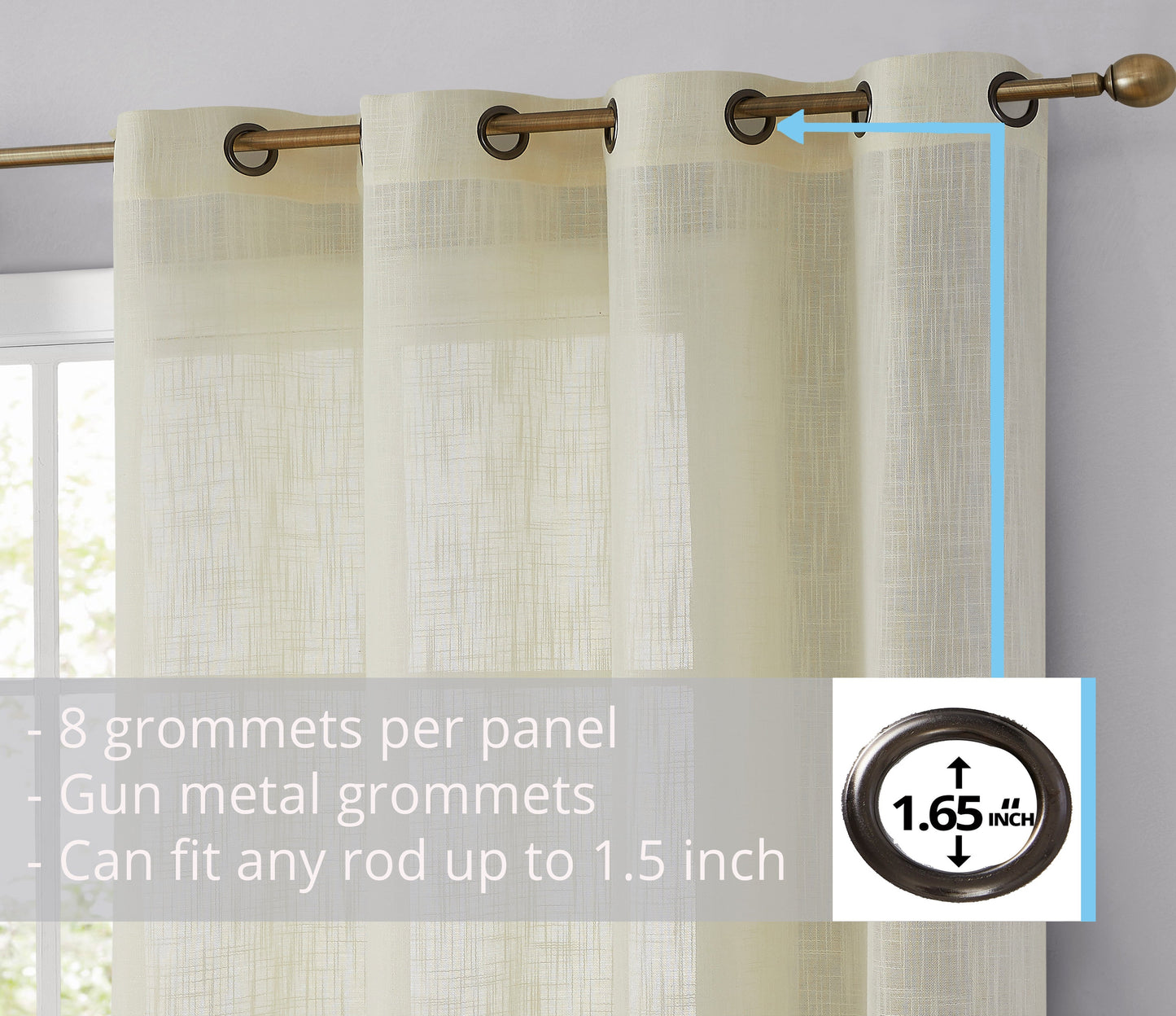 Privacy Faux Linen Textured Semi Sheer Curtain Panels