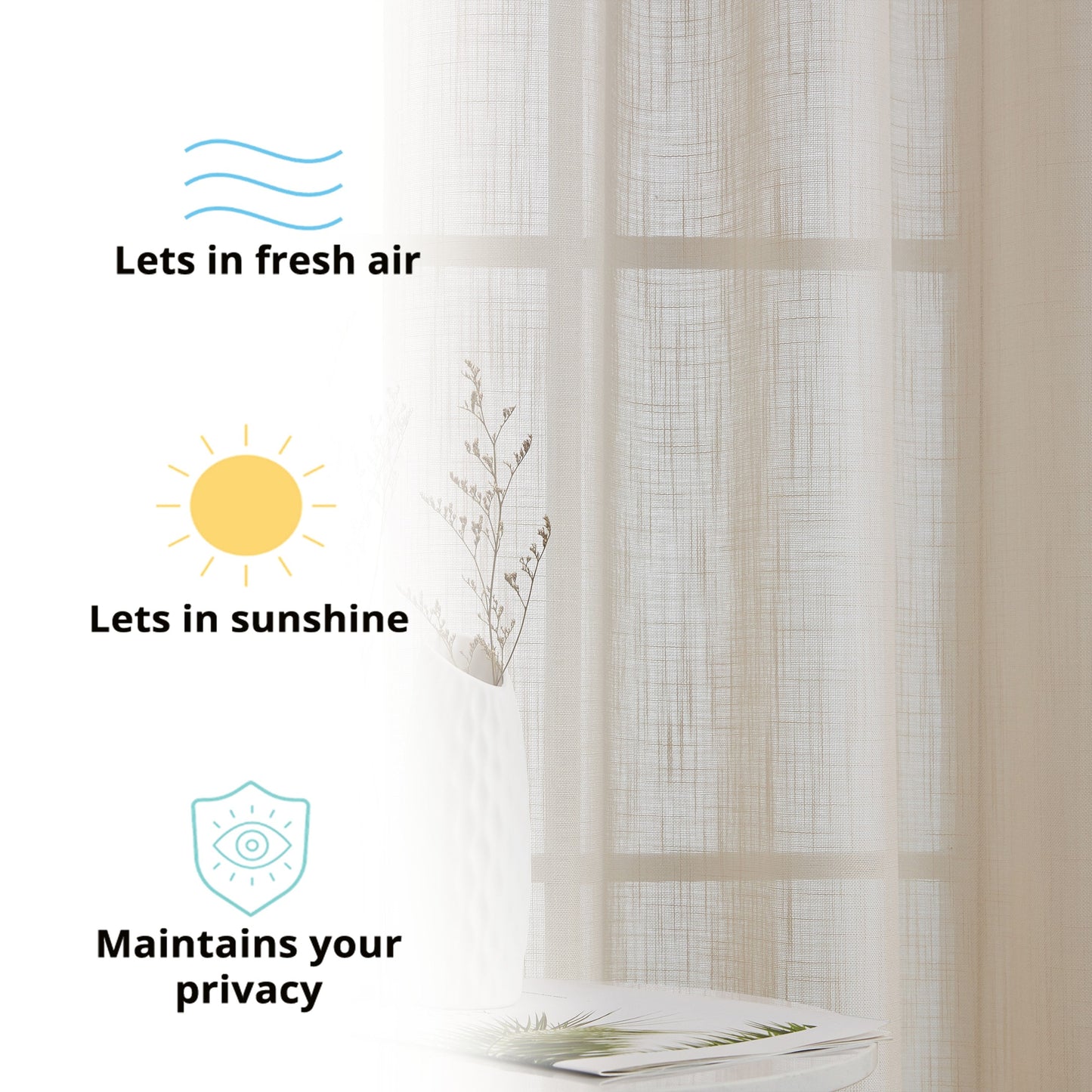 Privacy Faux Linen Textured Semi Sheer Curtain Panels