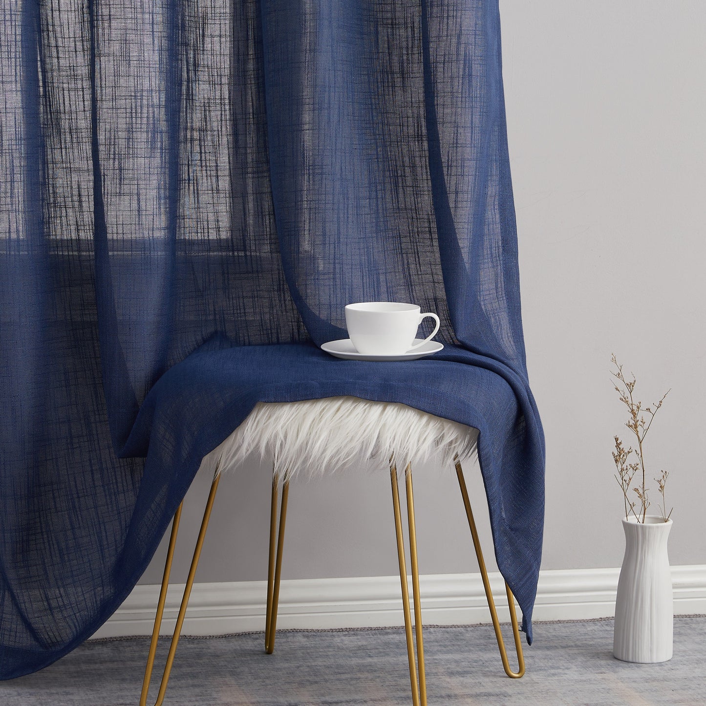 Privacy Faux Linen Textured Semi Sheer Curtain Panels