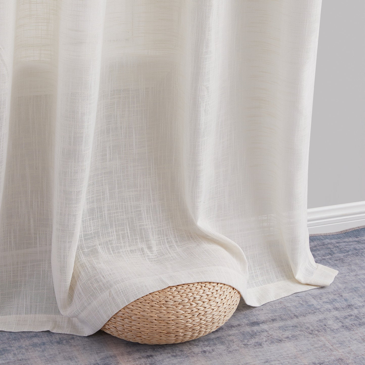 Privacy Faux Linen Textured Semi Sheer Curtain Panels