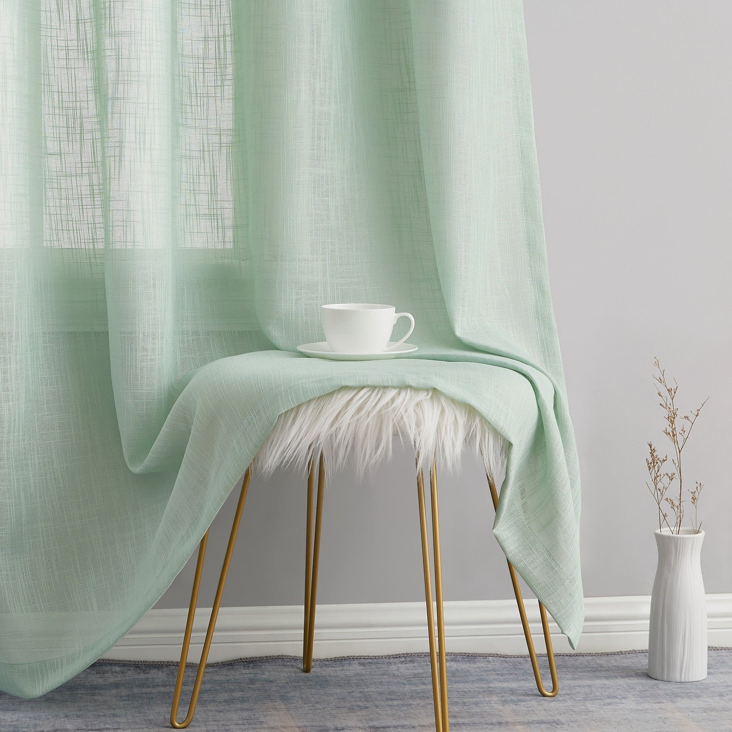 Privacy Faux Linen Textured Semi Sheer Curtain Panels