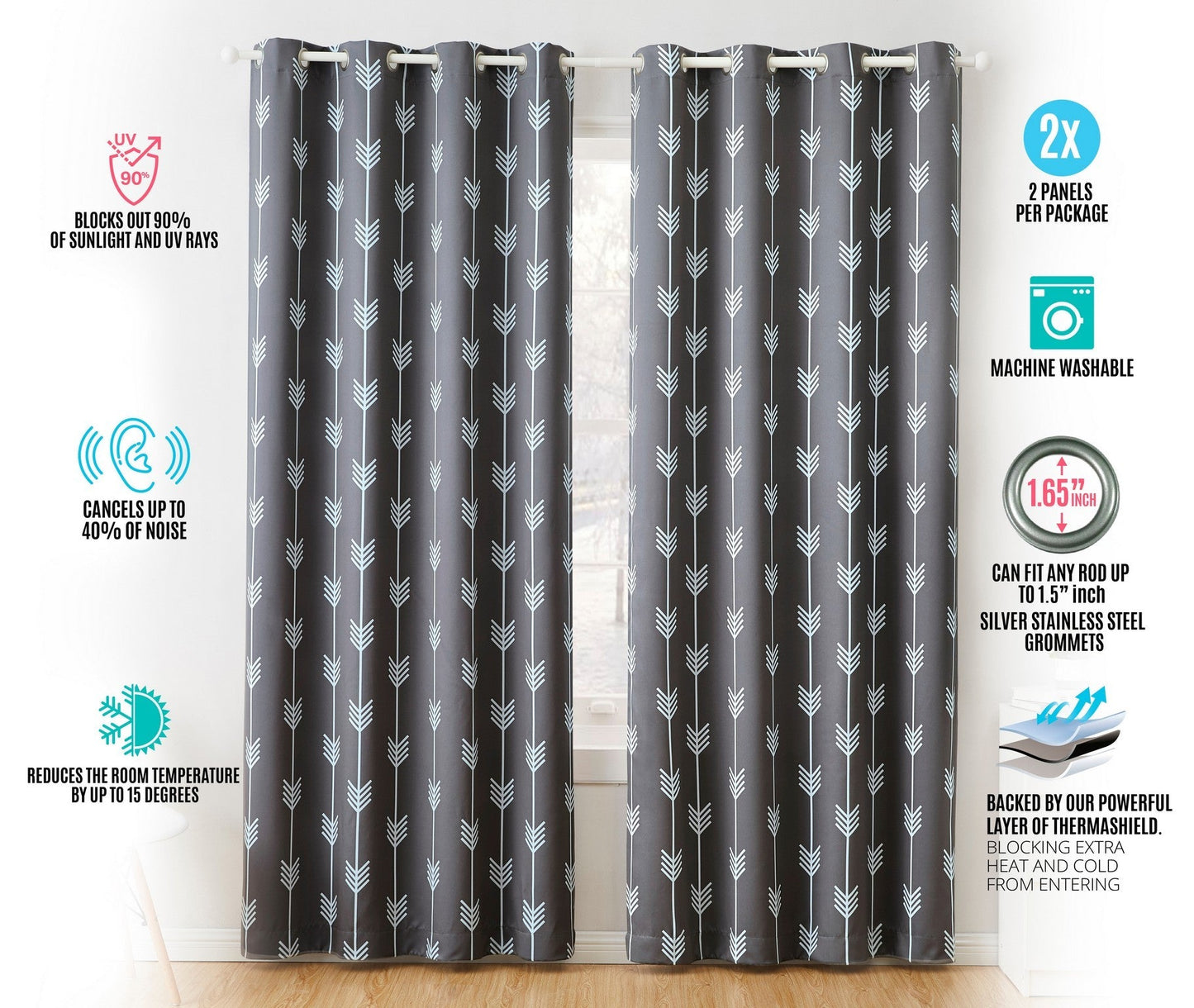 Arrow Print Room Darkening Grommet Curtain Panels