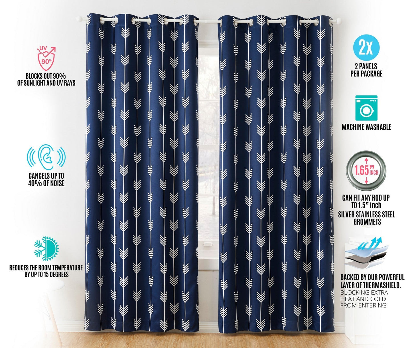 Arrow Print Room Darkening Grommet Curtain Panels