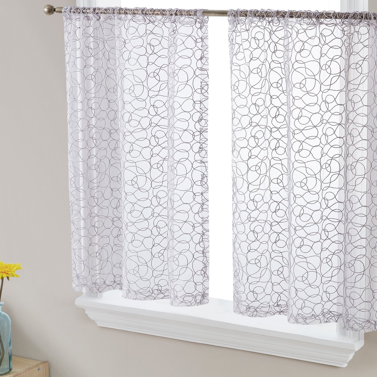 Audrey Embroidered Sheer Rod Pocket Curtain Tiers