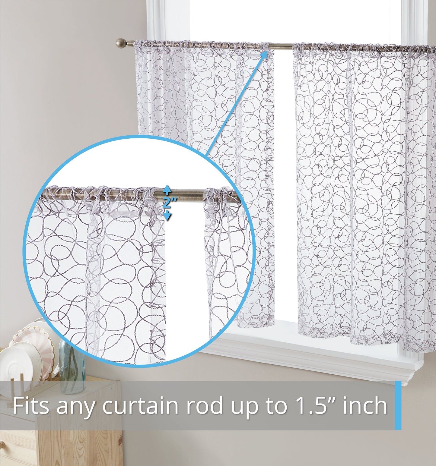 Audrey Embroidered Sheer Rod Pocket Curtain Tiers