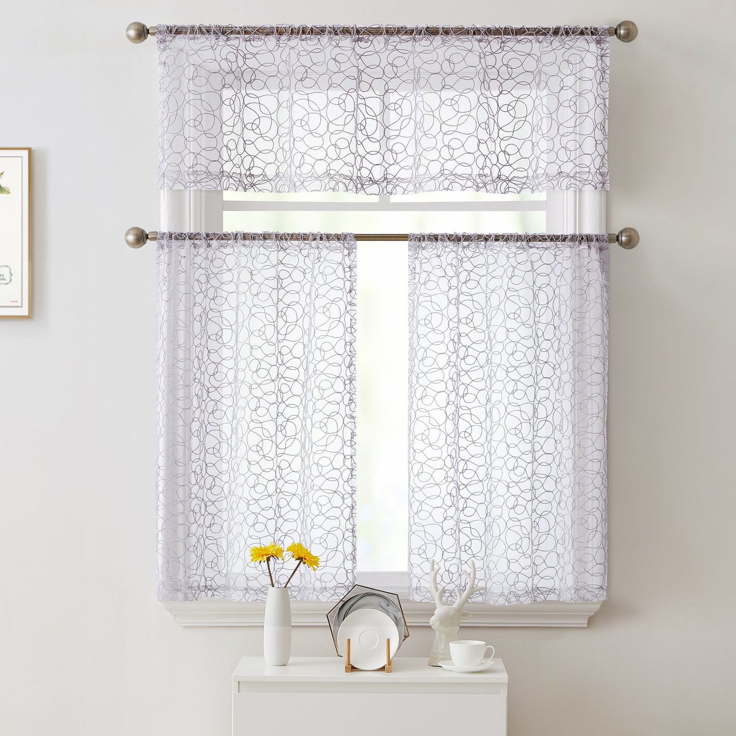 Audrey Embroidered Sheer Rod Pocket Curtain Tiers