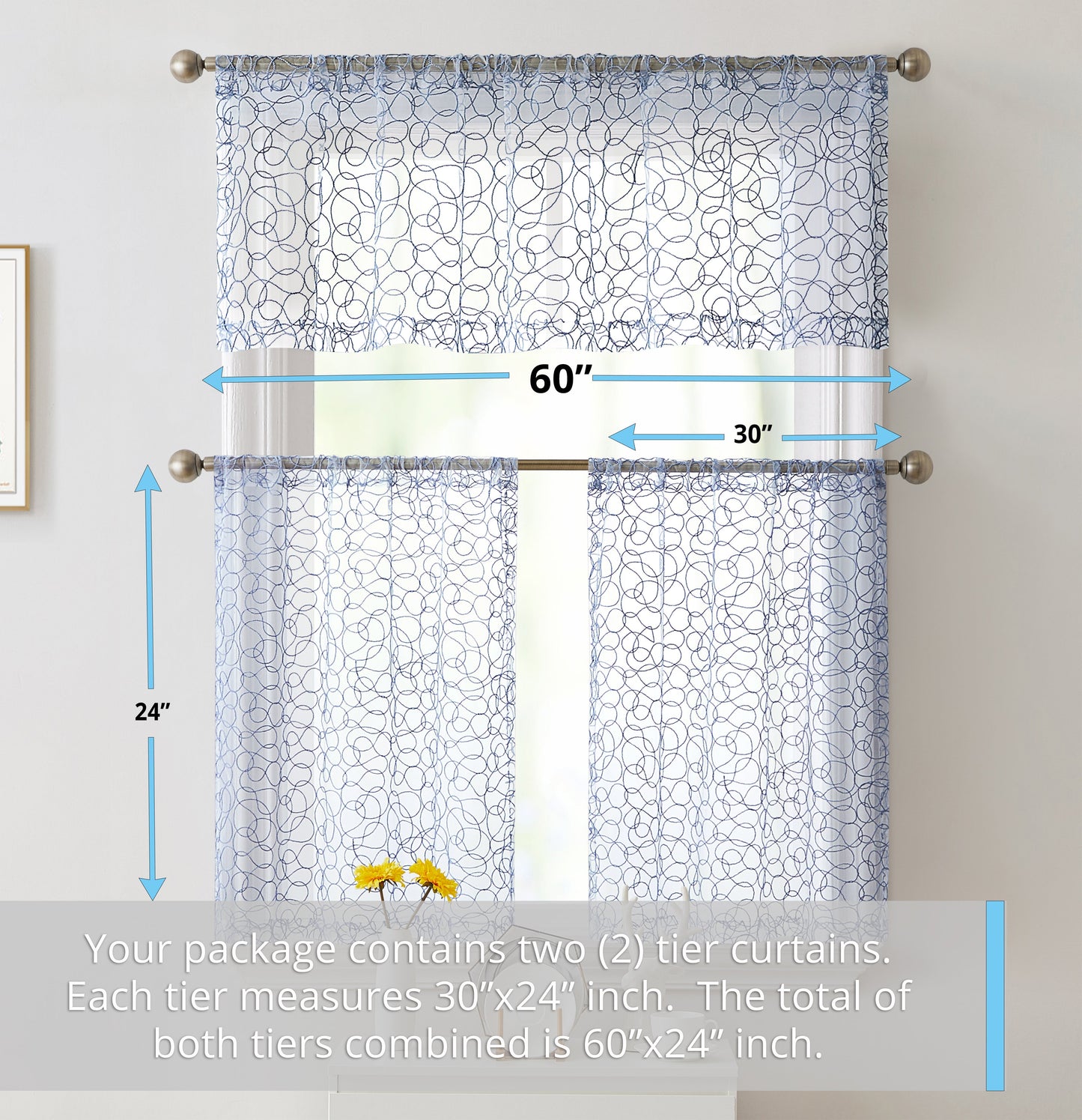 Audrey Embroidered Sheer Rod Pocket Curtain Tiers