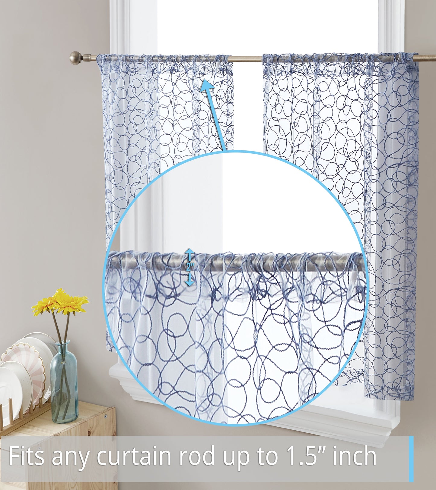 Audrey Embroidered Sheer Rod Pocket Curtain Tiers