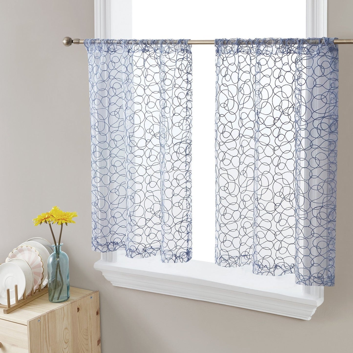 Audrey Embroidered Sheer Rod Pocket Curtain Tiers