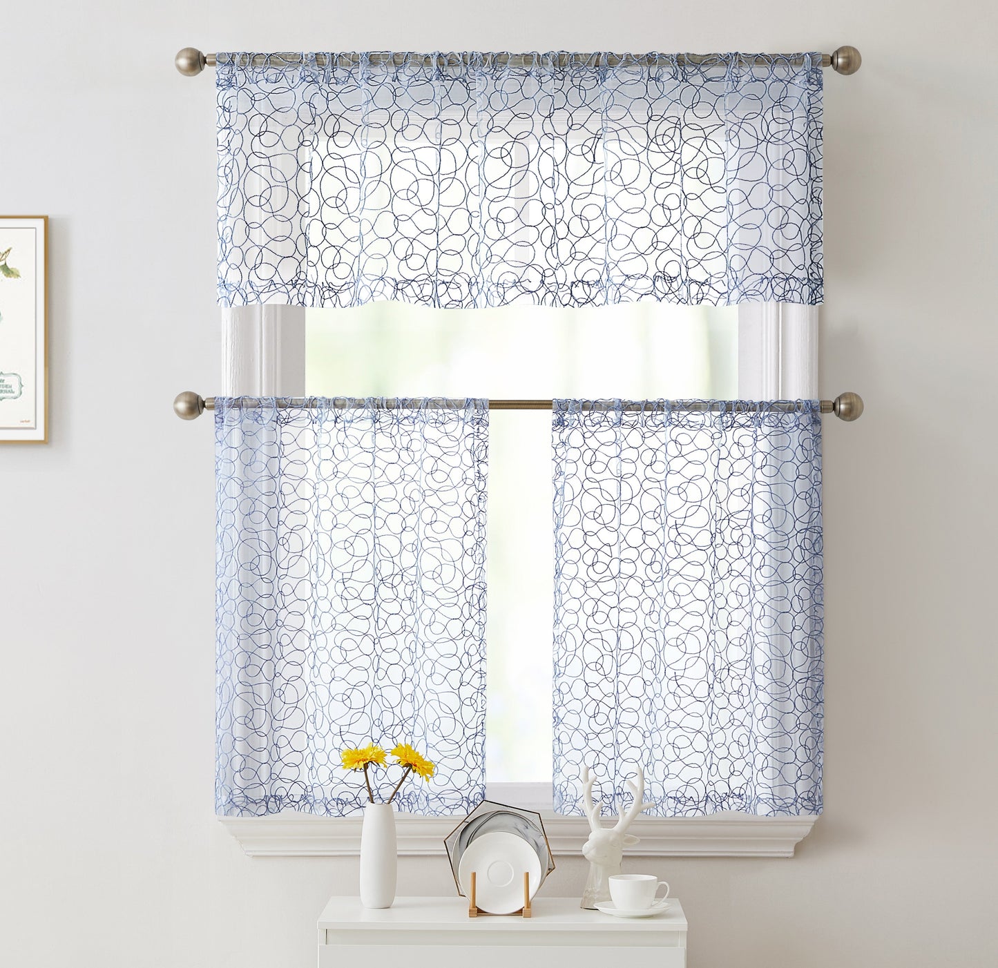 Audrey Embroidered Sheer Rod Pocket Curtain Tiers