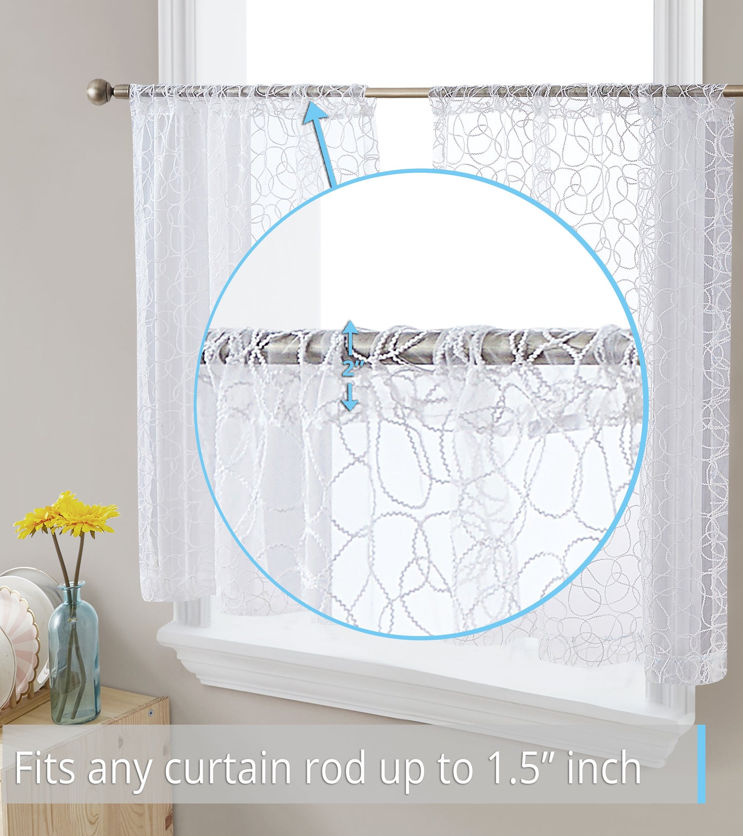 Audrey Embroidered Sheer Rod Pocket Curtain Tiers