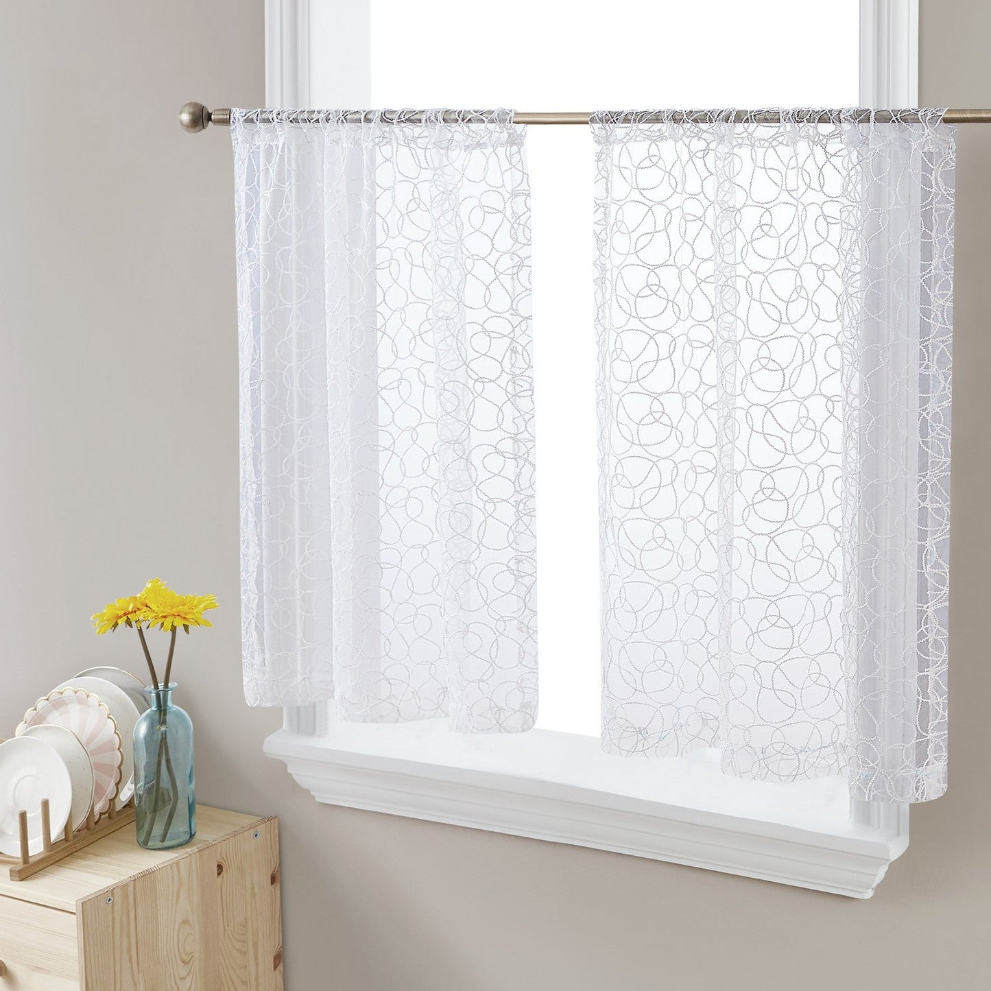 Audrey Embroidered Sheer Rod Pocket Curtain Tiers